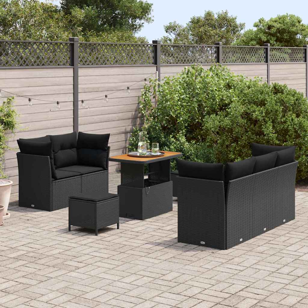 Conjunto de Sofá de Jardim com almofada 8 pcs Preto