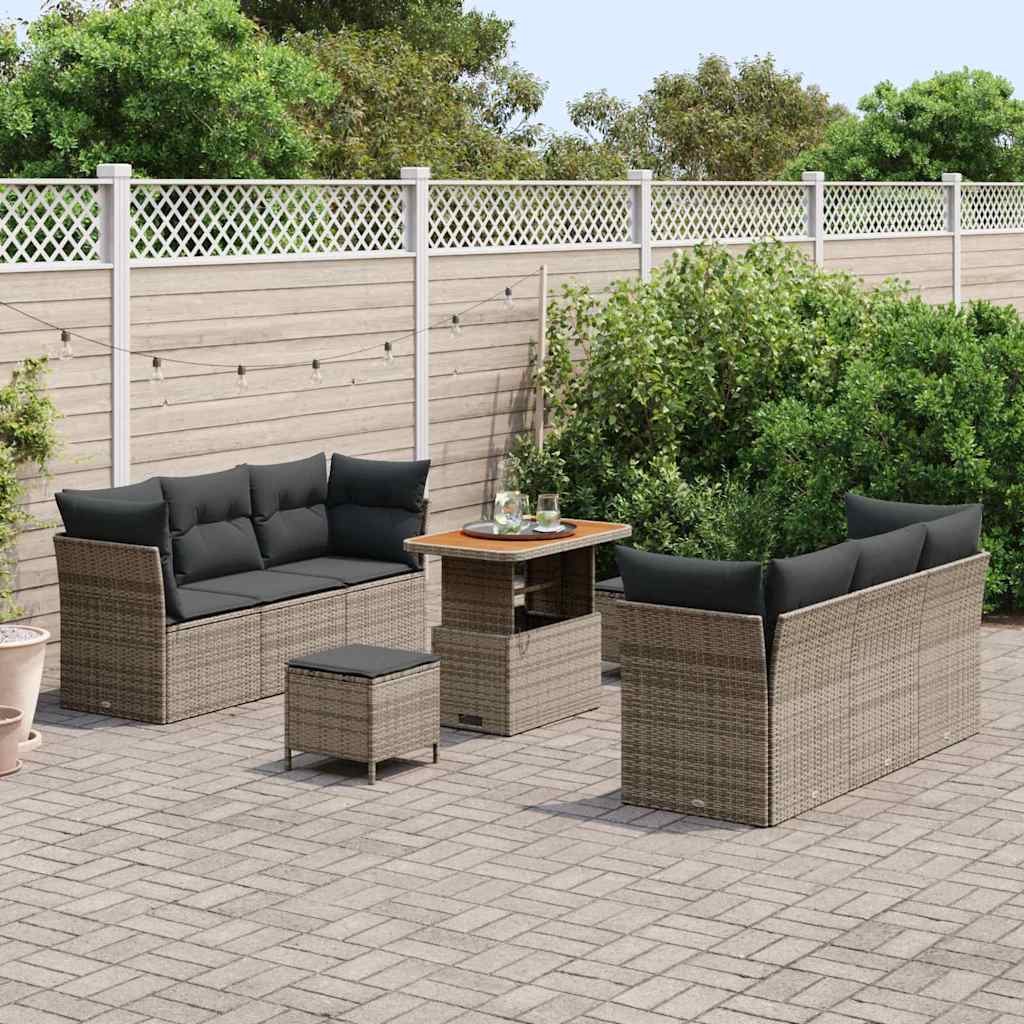 Conjunto de Sofá de Jardim com almofada 9 pcs Cinzeto vime PE