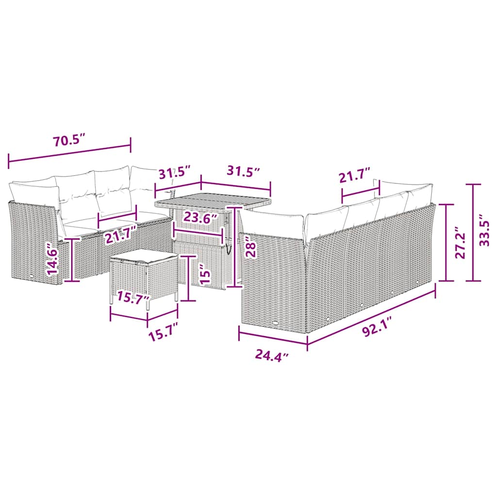 Conjunto de Sofá de Jardim com almofada Manual 10 pcs Preto