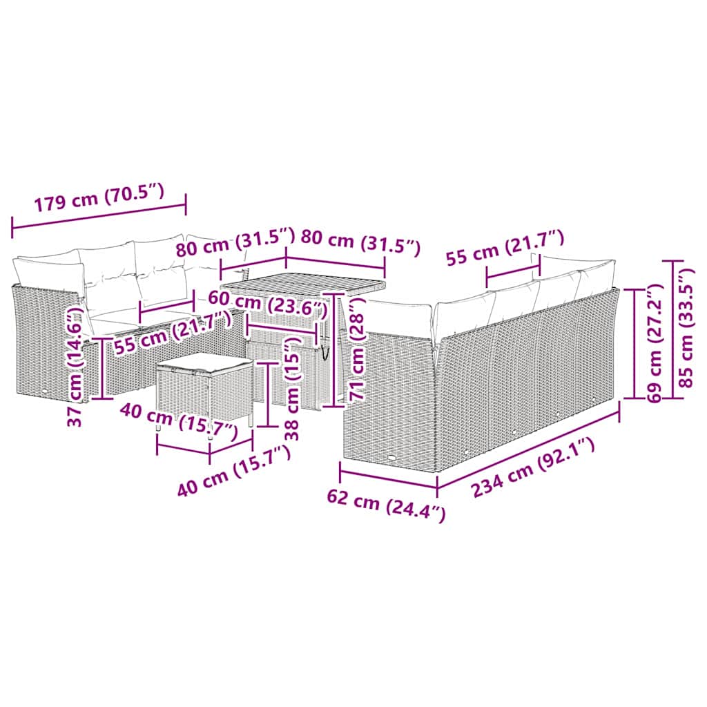 Conjunto de Sofá de Jardim Manual 10 pcs bege e cinzento claro