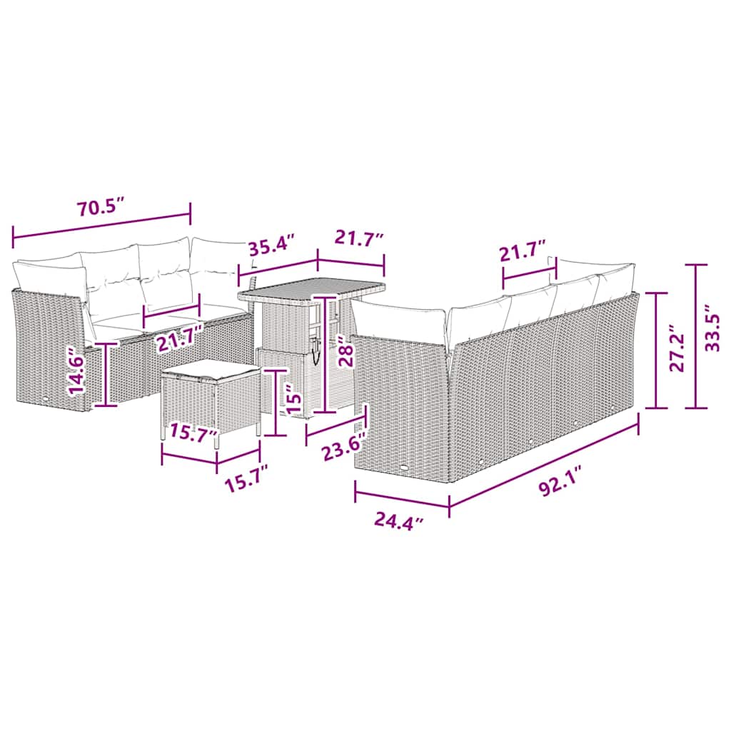 Conjunto de Sofá de Jardim com almofada Manual 10 pcs Preto