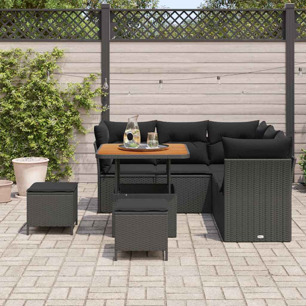 Conjunto de Sofá de Jardim com almofada 8 pcs Preto