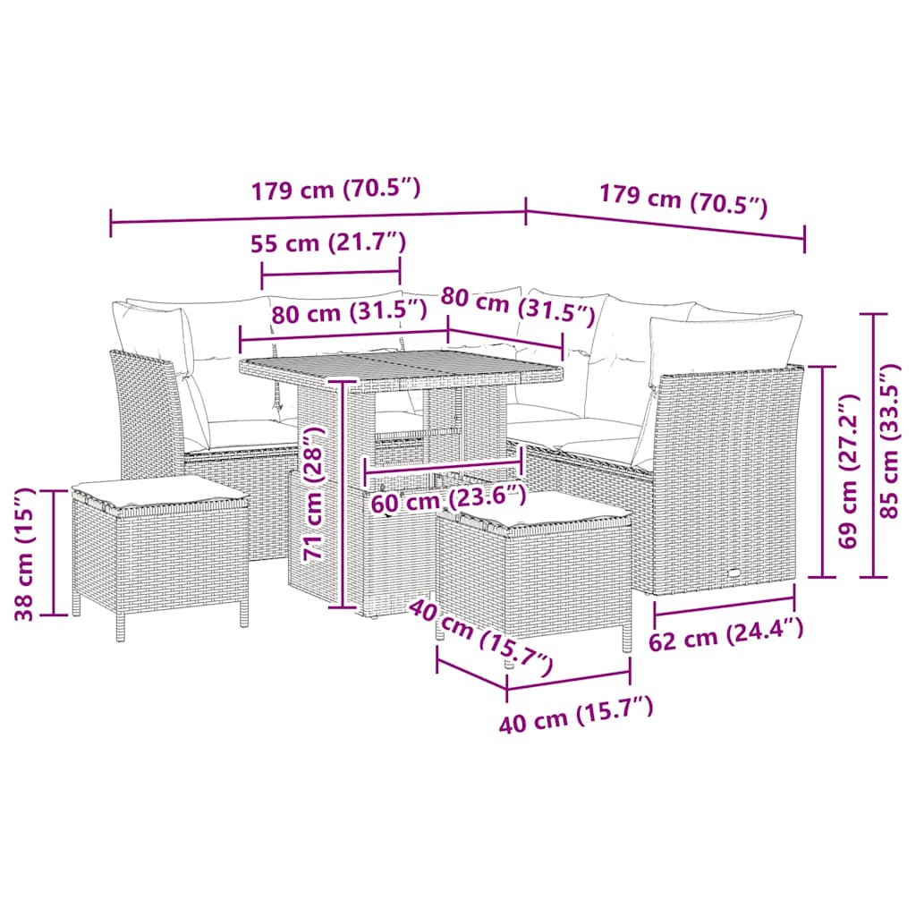 Conjunto de Sofá de Jardim com almofada 8 pcs Cinzeto