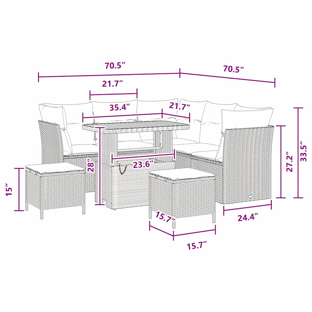 Conjunto de Sofá de Jardim com almofada 8 pcs Preto