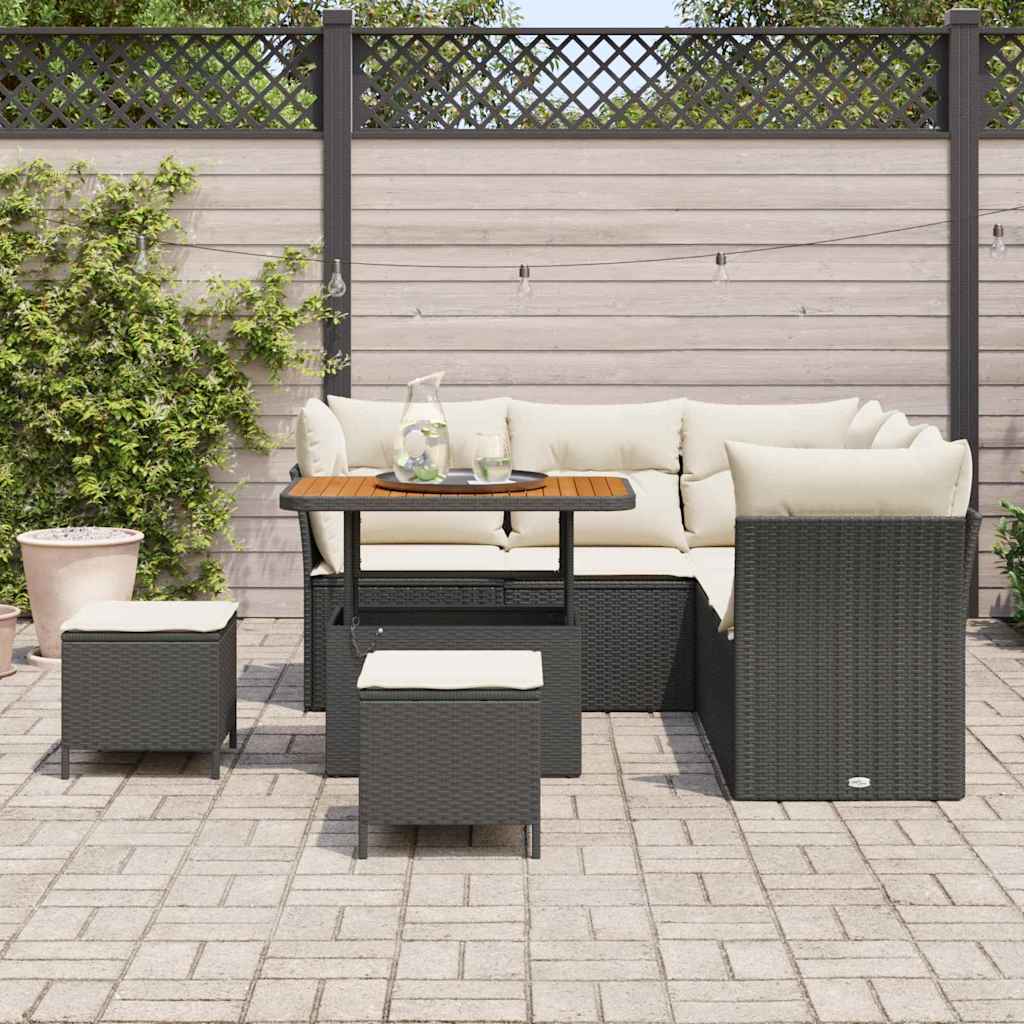 Conjunto de Sofá de Jardim com almofada 8 pcs Preto e creme