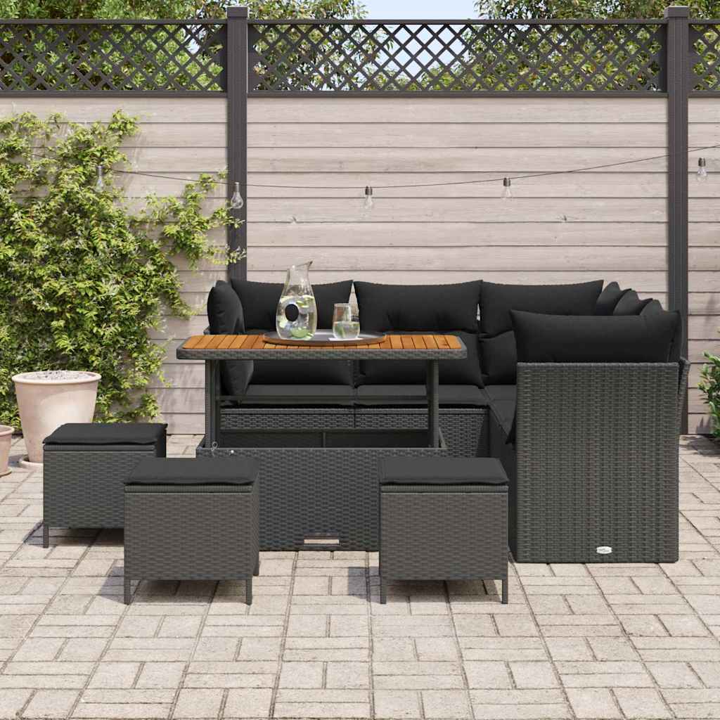 Conjunto de Sofá de Jardim com almofada 9 pcs Preto