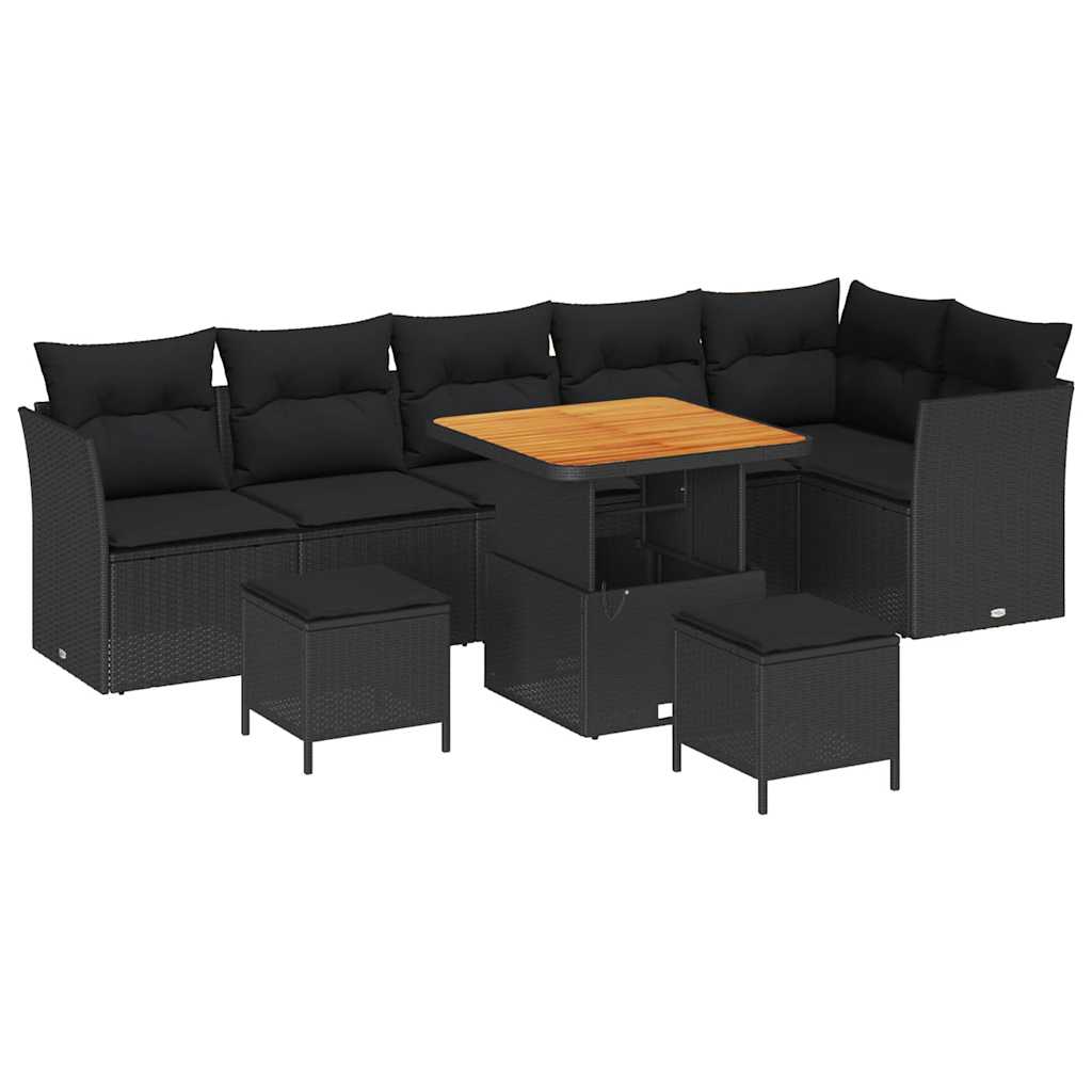 Conjunto de Sofá de Jardim com almofada 9 pcs Preto