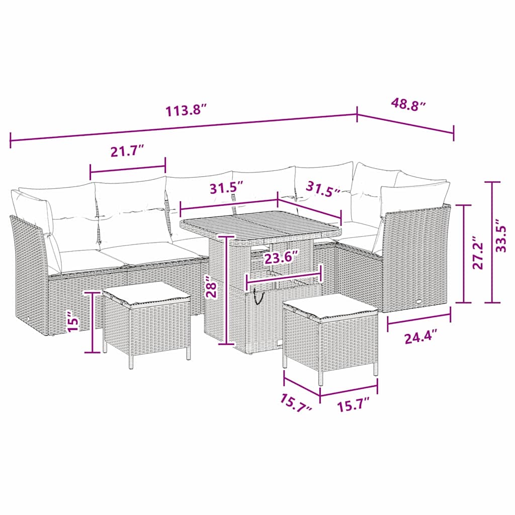 Conjunto de Sofá de Jardim com almofada 9 pcs Preto