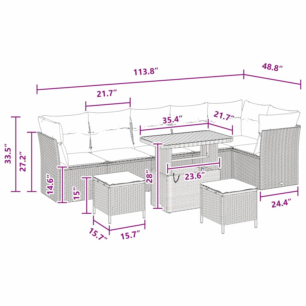 Conjunto de Sofá de Jardim Manual 9 pcs Preto 90 x 55 x 71 cm