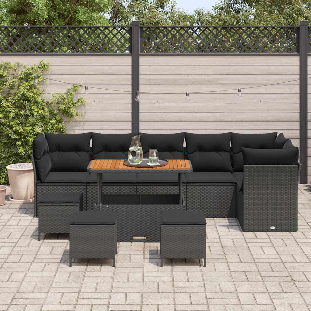 Conjunto de Sofá de Jardim com almofada 10 pcs Preto