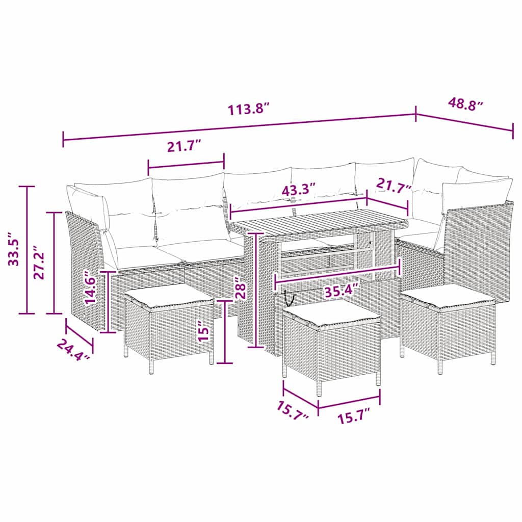 Conjunto de Sofá de Jardim com almofada 10 pcs Preto