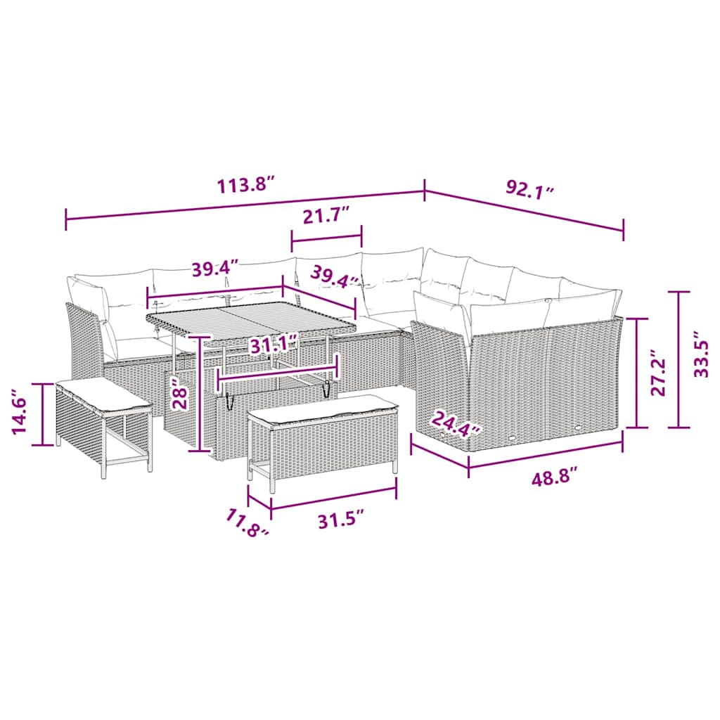Conjunto de Sofá de Jardim com almofada 12 pcs Preto