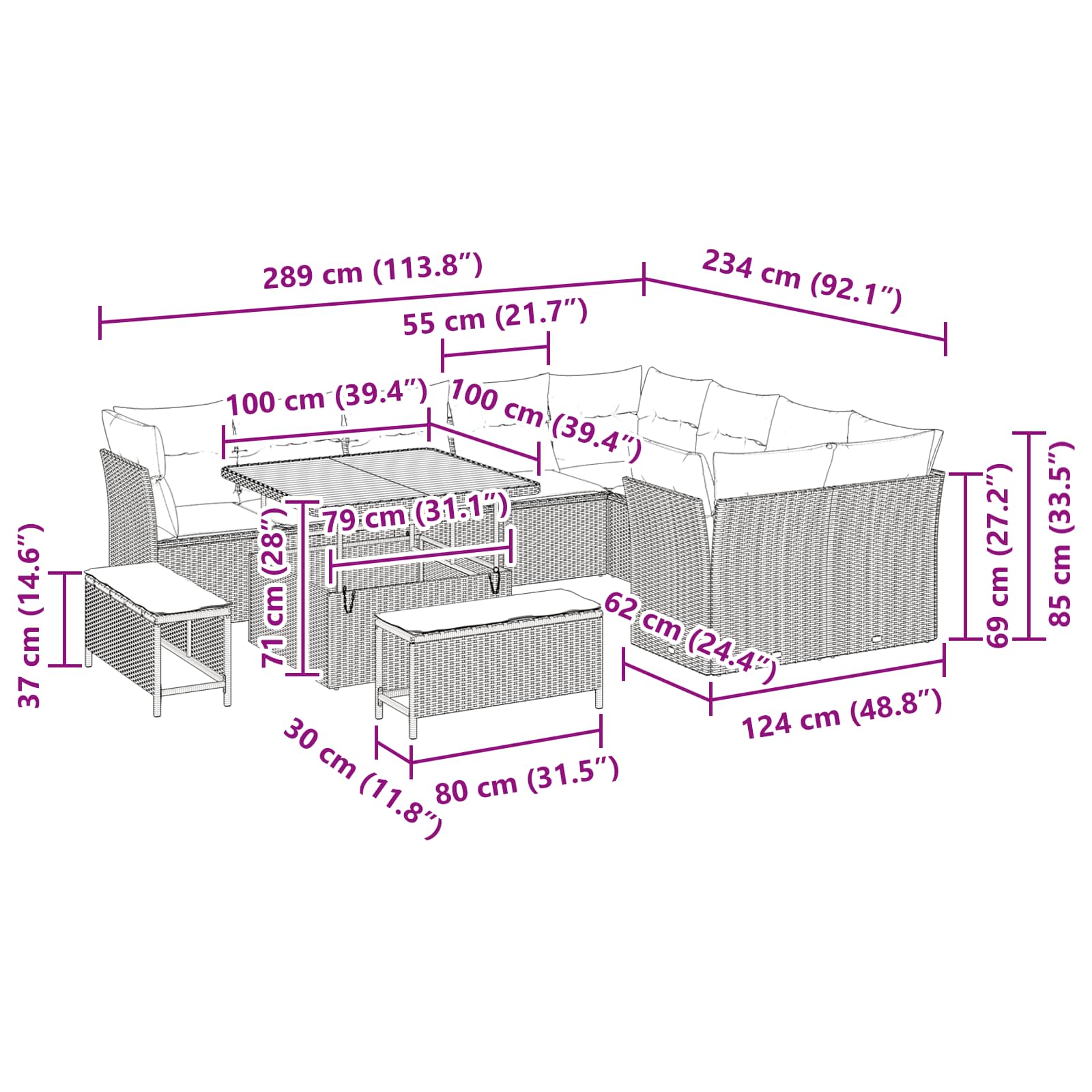Conjunto de Sofá de Jardim com almofada 12 pcs Preto