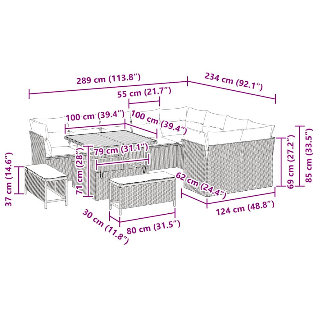 Conjunto de Sofá de Jardim com almofada 12 pcs Cinzeto