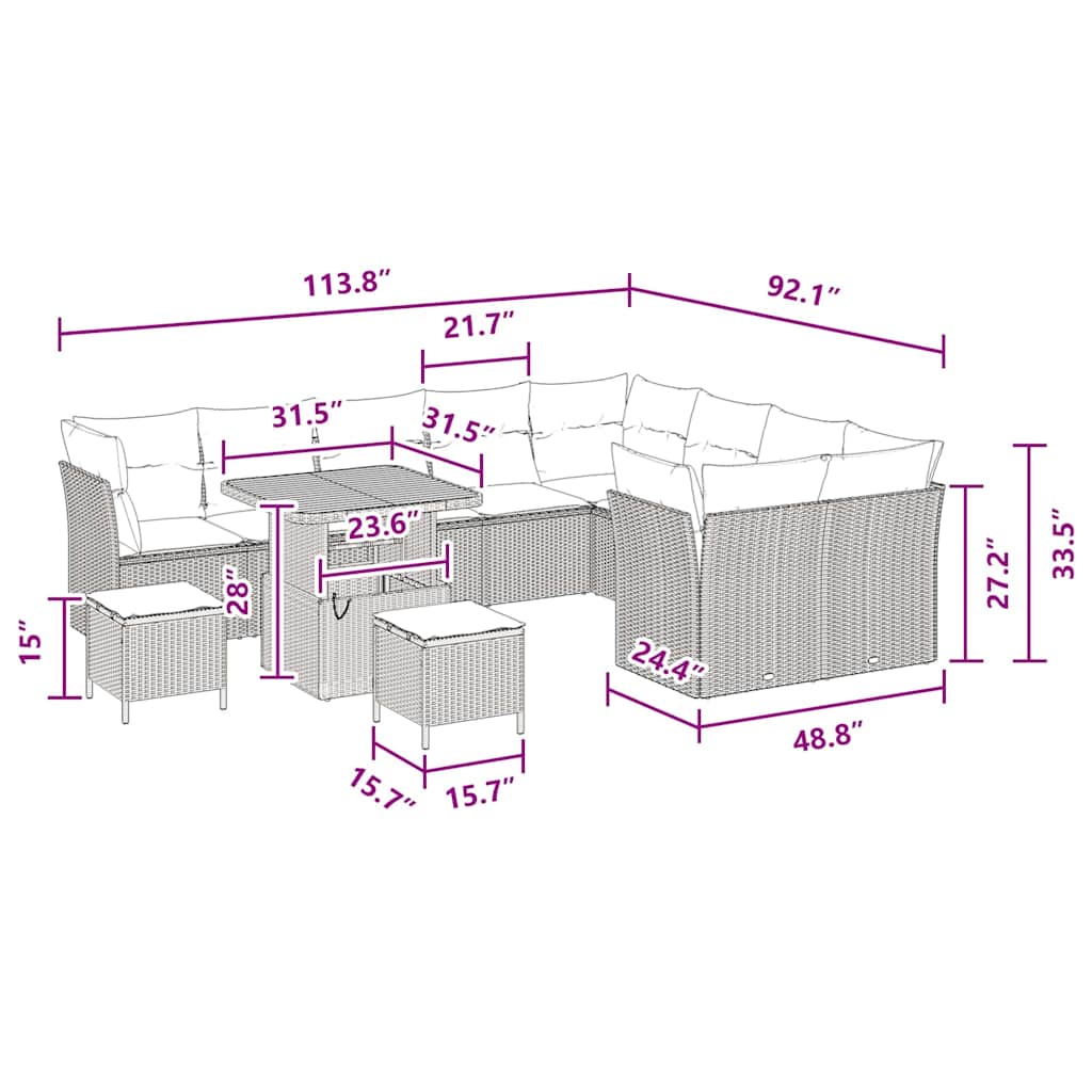 Conjunto de Sofá de Jardim com almofada 12 pcs Preto