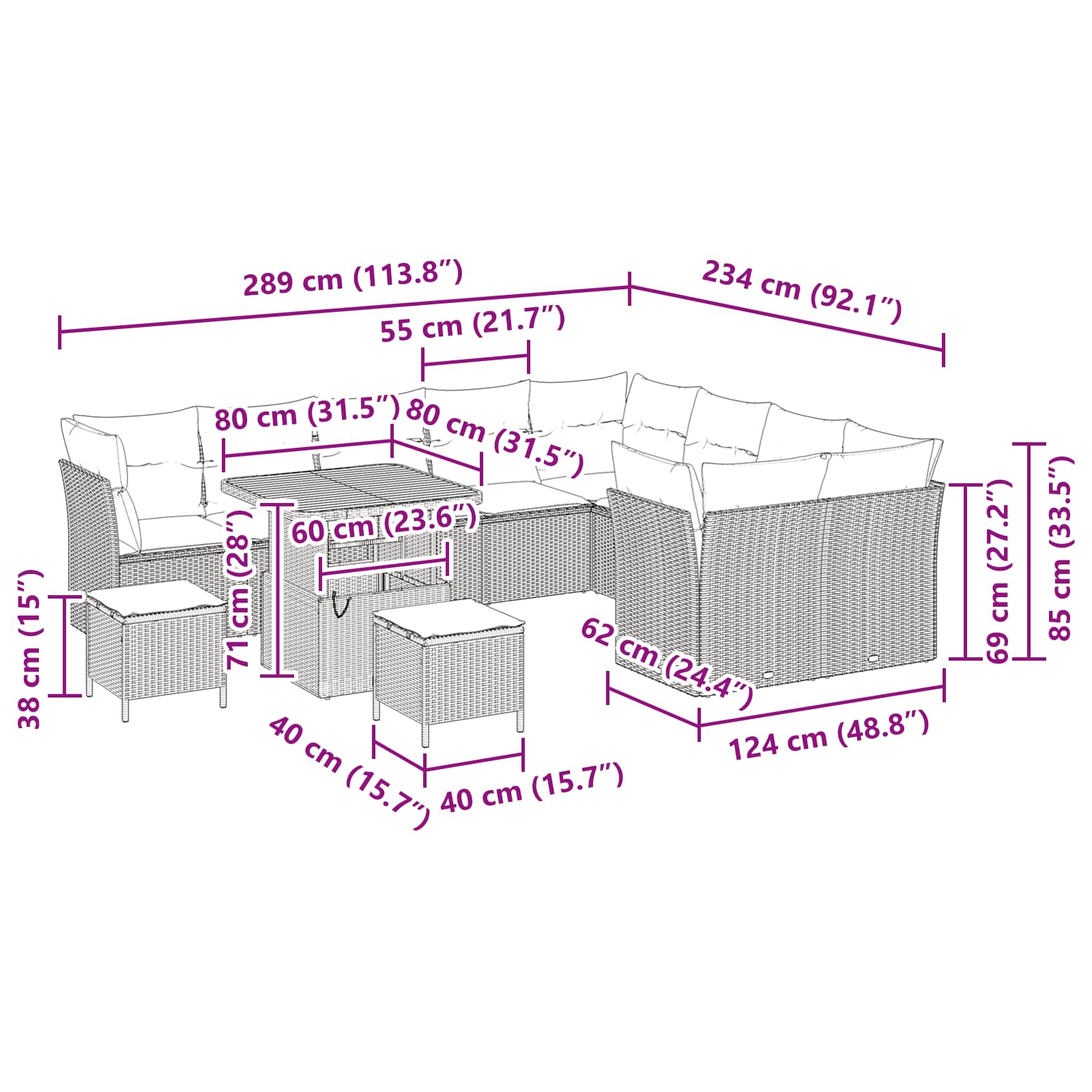 Conjunto de Sofá de Jardim com almofada 12 pcs Preto