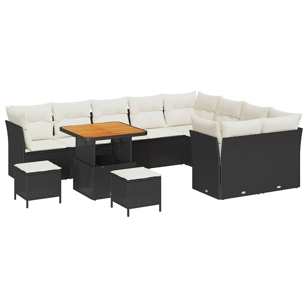 Conjunto de Sofá de Jardim com almofada 12 pcs Preto e creme