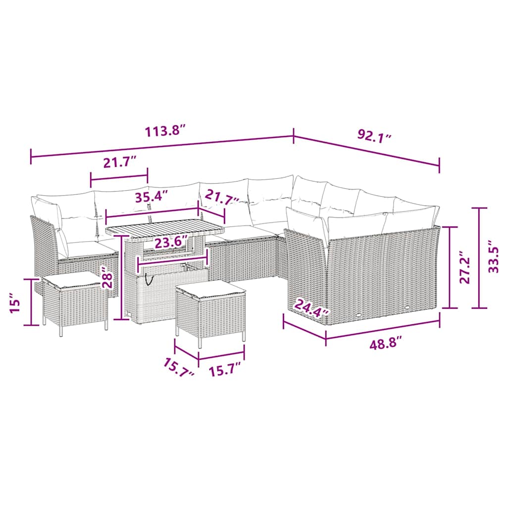Conjunto de Sofá de Jardim com almofada 12 pcs Preto