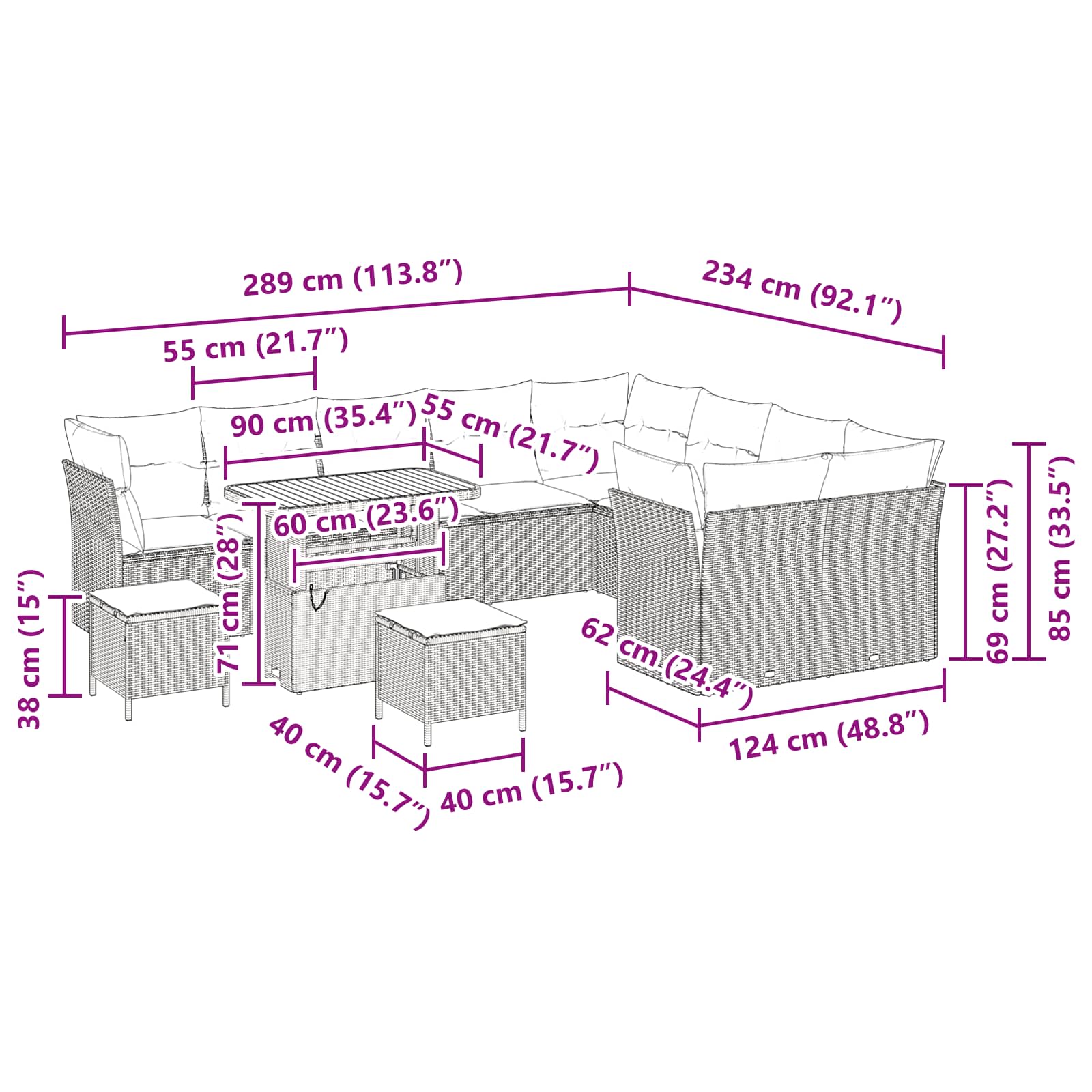 Conjunto de Sofá de Jardim com almofada 12 pcs Preto