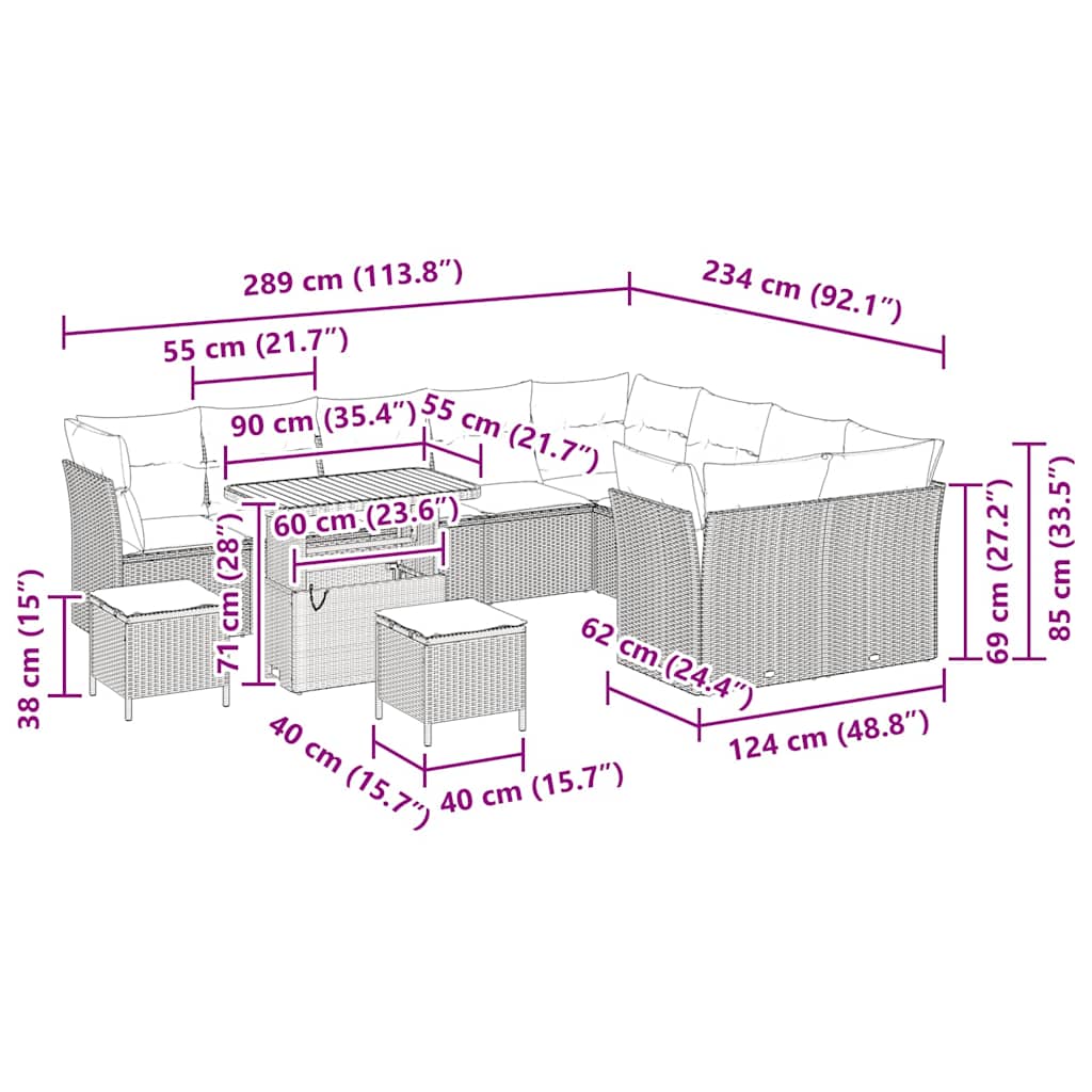 Conjunto de Sofá de Jardim com almofada 12 pcs Cinzeto