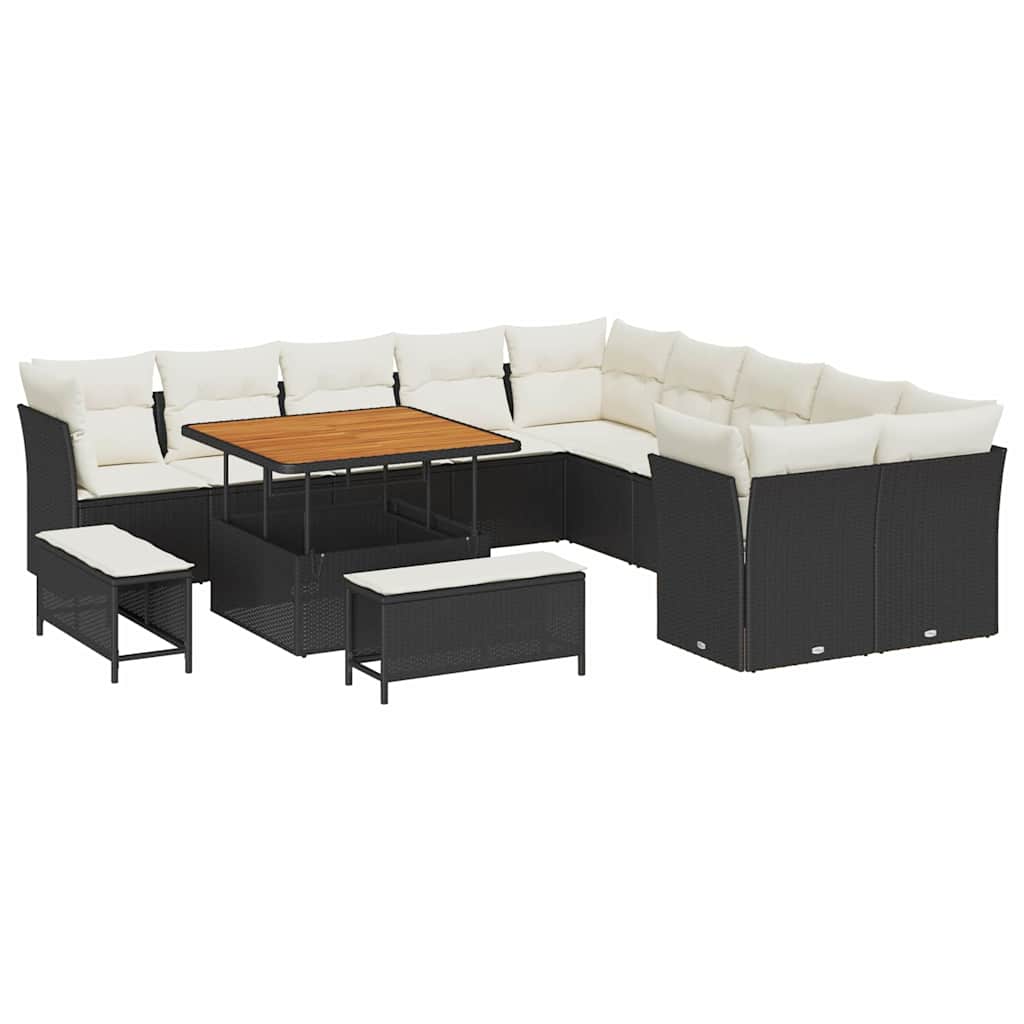 Conjunto de Sofá de Jardim com almofada 13 pcs Preto e creme
