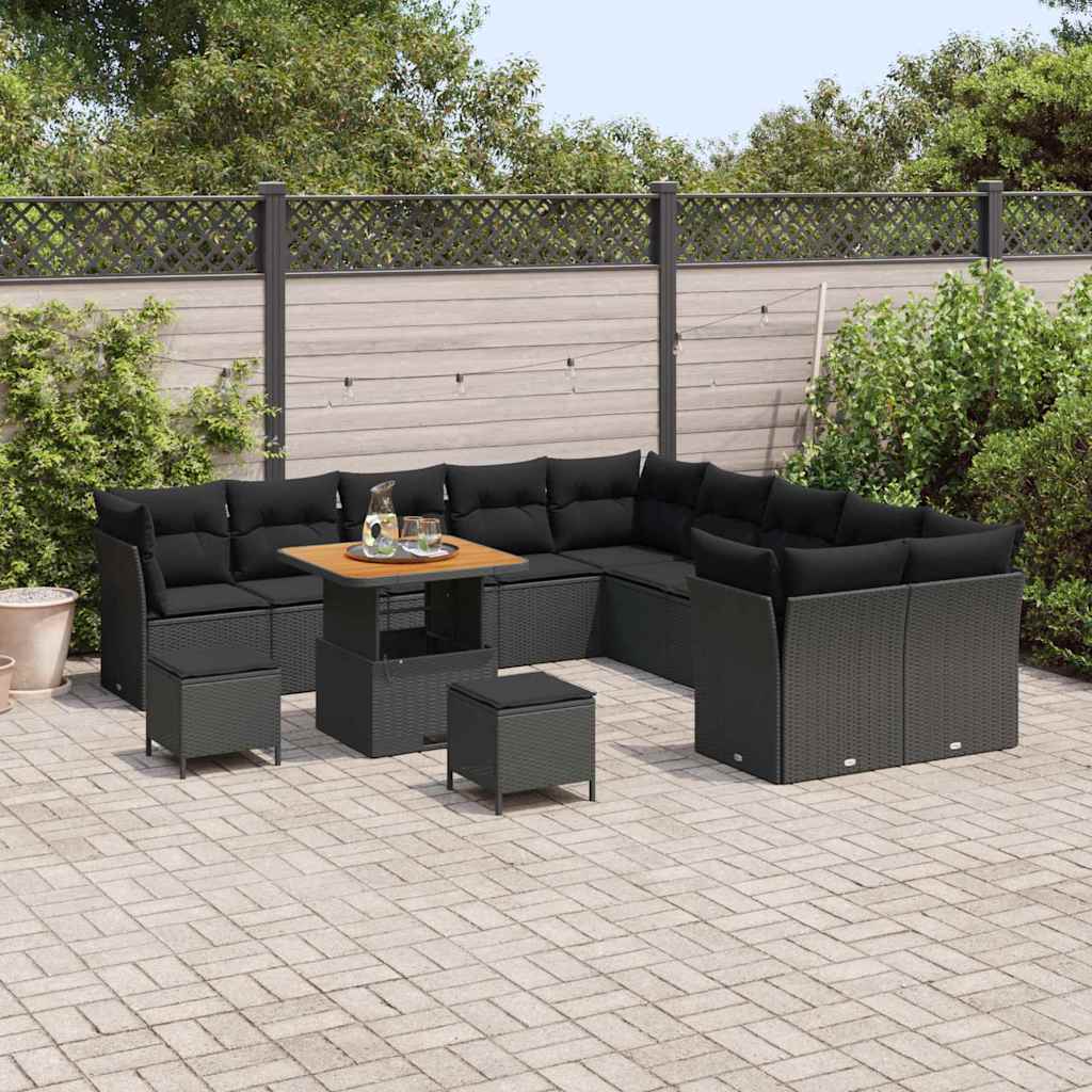Conjunto de Sofá de Jardim com almofada 13 pcs Preto
