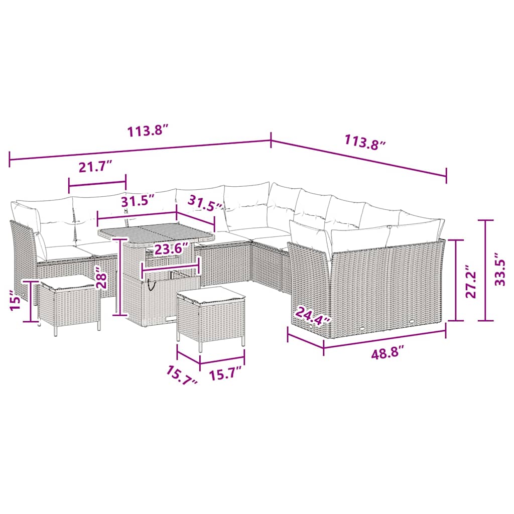 Conjunto de Sofá de Jardim com almofada 13 pcs Preto