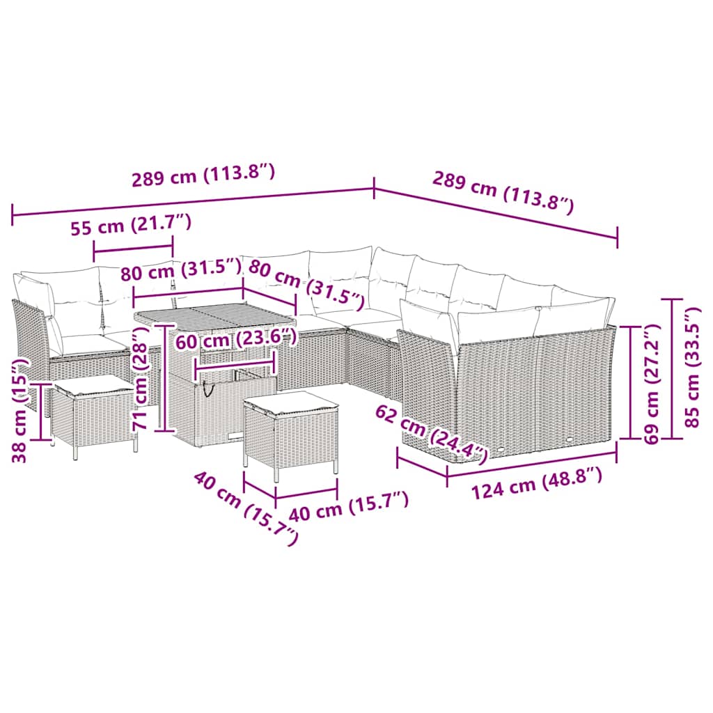 Conjunto de Sofá de Jardim 13 pcs bege e cinzento claro