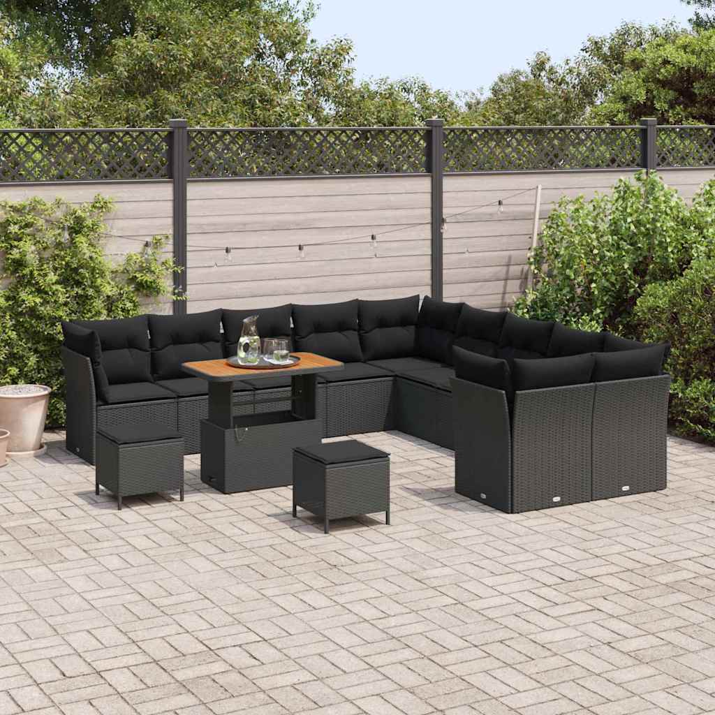 Conjunto de Sofá de Jardim com almofada 13 pcs Preto