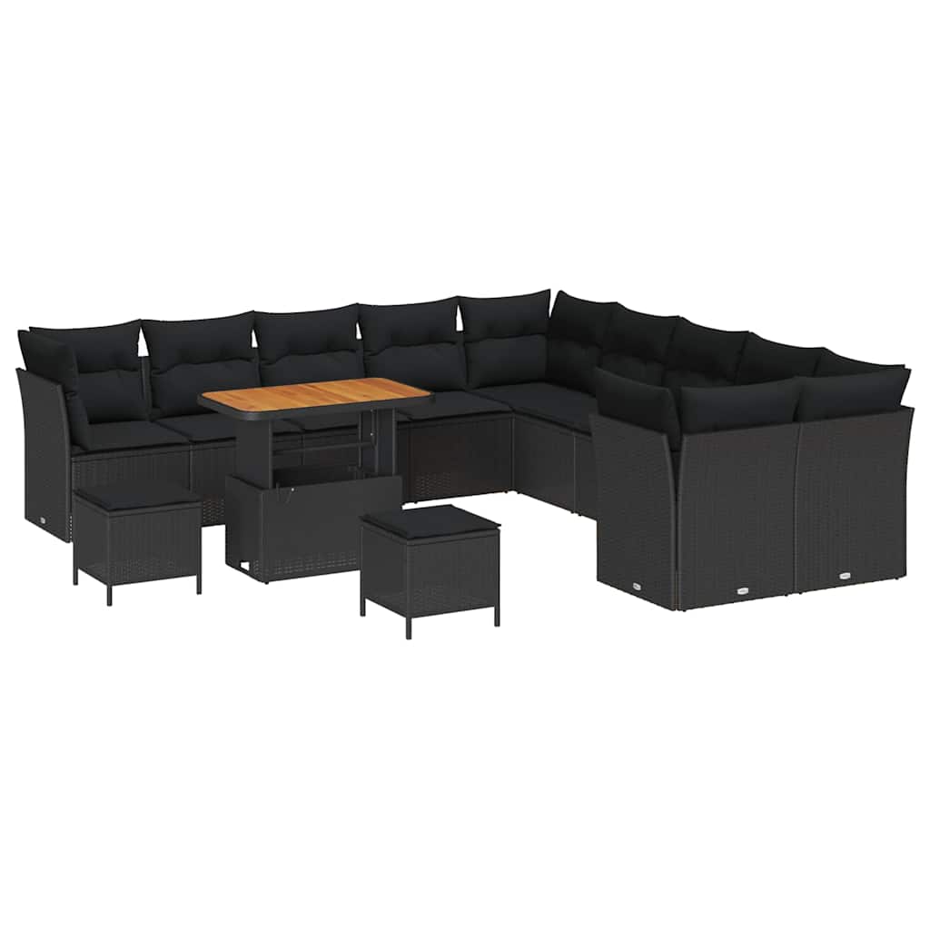 Conjunto de Sofá de Jardim com almofada 13 pcs Preto