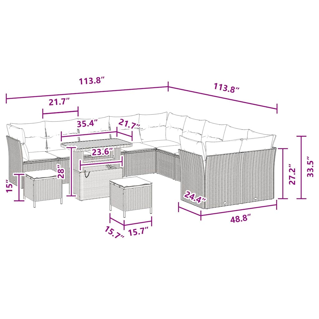 Conjunto de Sofá de Jardim com almofada 13 pcs Preto