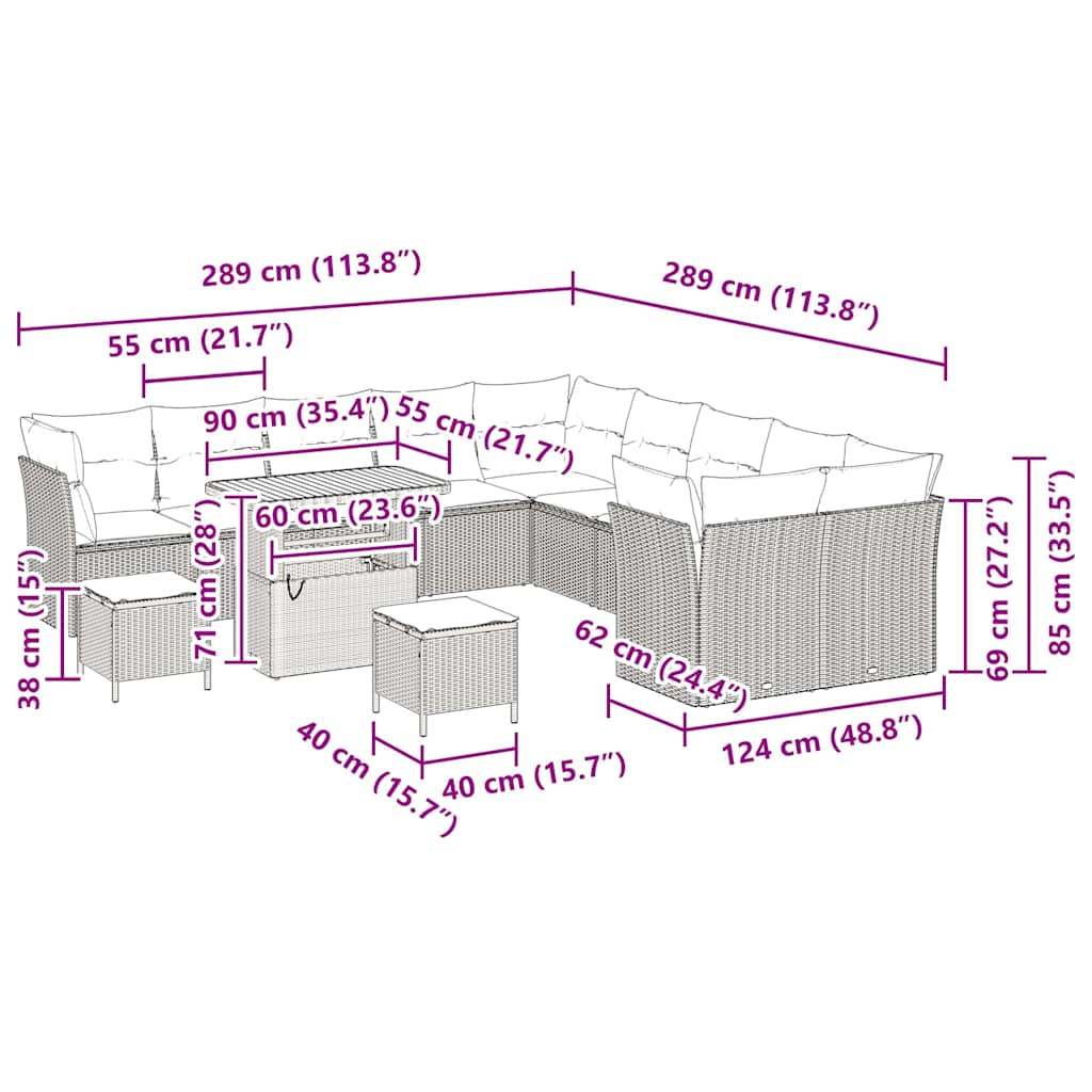 Conjunto de Sofá de Jardim com almofada 13 pcs Cinzeto
