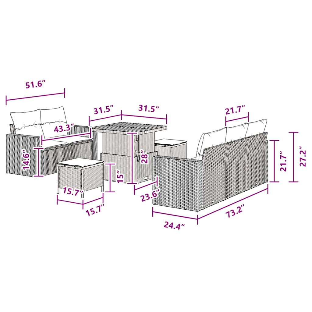 Conjunto de Sofá de Jardim com almofada 8 pcs Preto vime PE