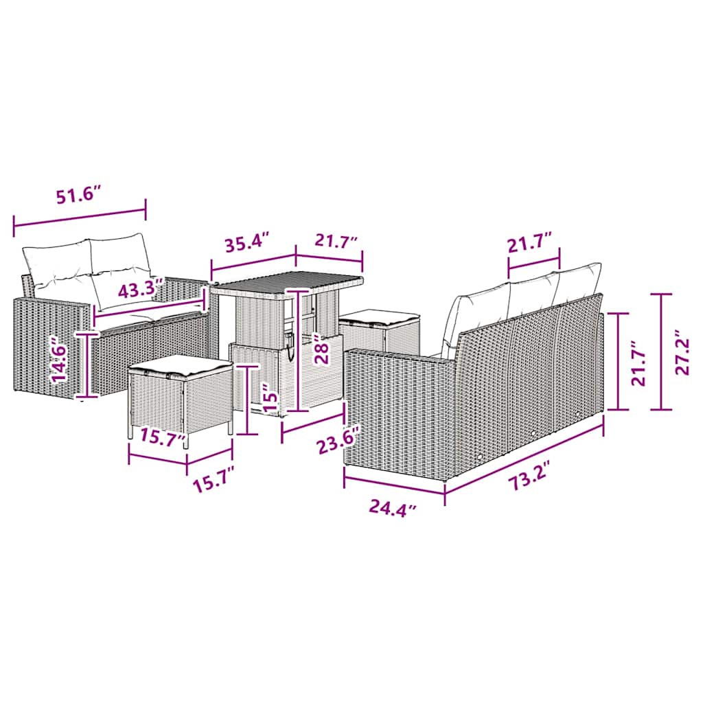Conjunto de Sofá de Jardim com almofada 8 pcs Preto vime PE