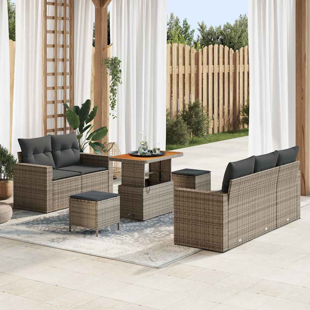 Conjunto de Sofá de Jardim com almofada 8 pcs Cinzeto vime PE