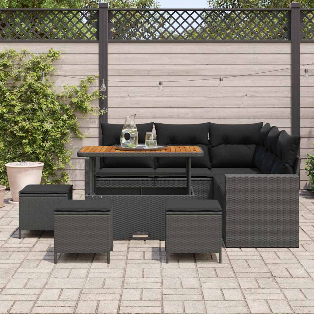 Conjunto de Sofá de Jardim com almofada Manual 9 pcs Preto