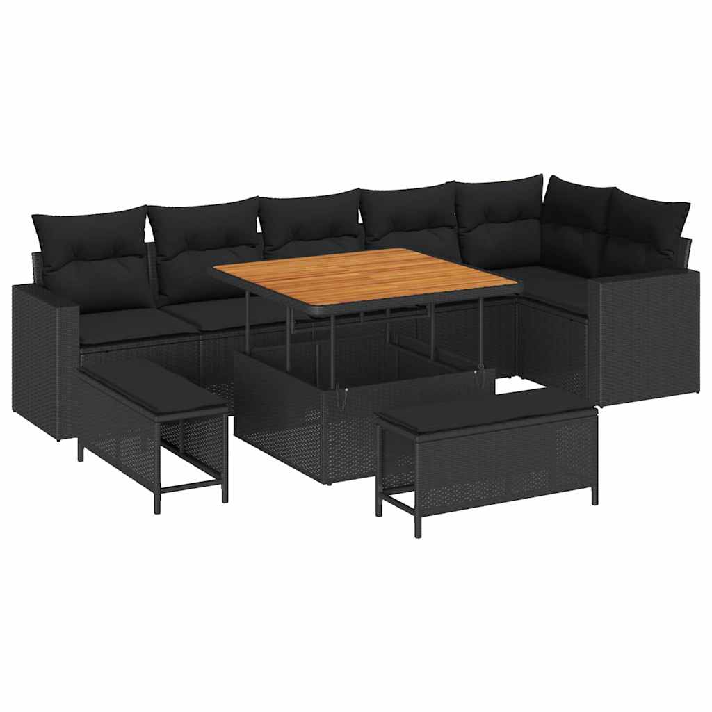Conjunto de Sofá de Jardim com almofada 9 pcs Preto