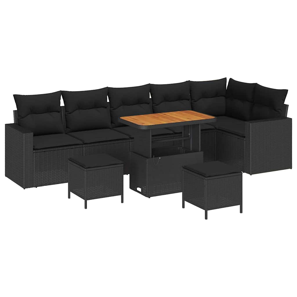 Conjunto de Sofá de Jardim com almofada 9 pcs Preto