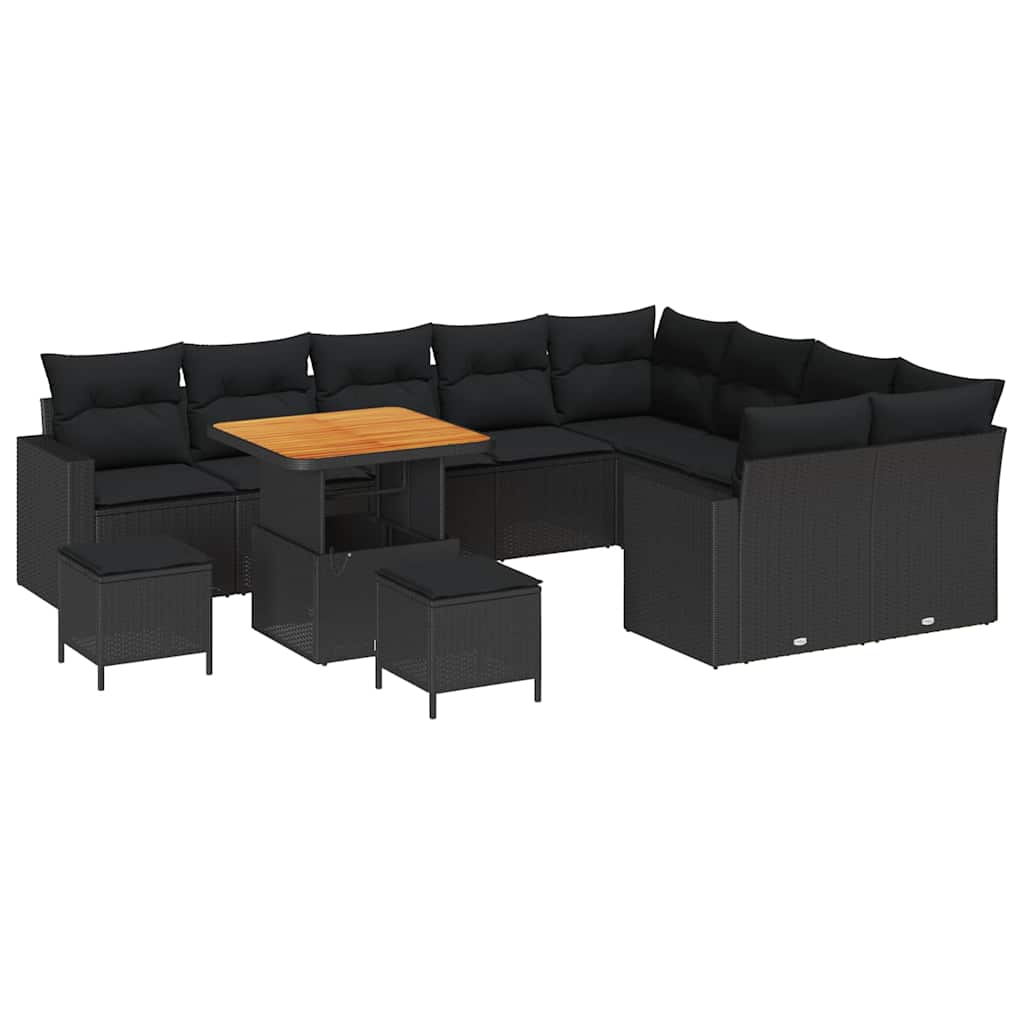 Conjunto de Sofá de Jardim com almofada 12 pcs Preto