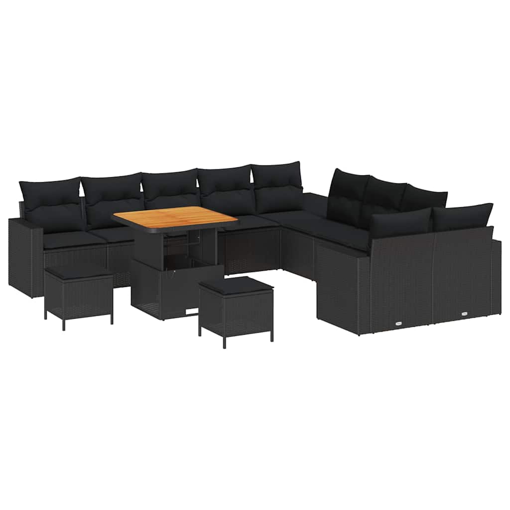 Conjunto de Sofá de Jardim com almofada 13 pcs Preto