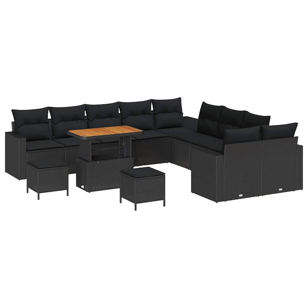 Conjunto de Sofá de Jardim com almofada 13 pcs Preto