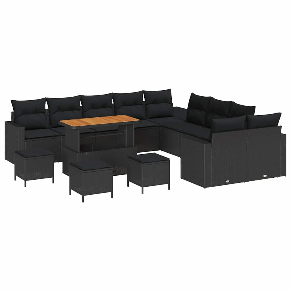 Conjunto de Sofá de Jardim com almofada 14 pcs Preto