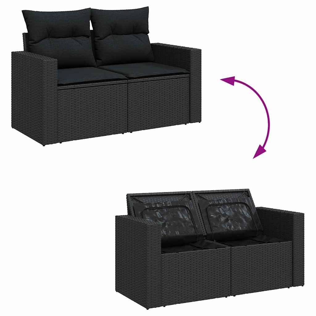 Conjunto de Sofá de Jardim com almofada 14 pcs Preto