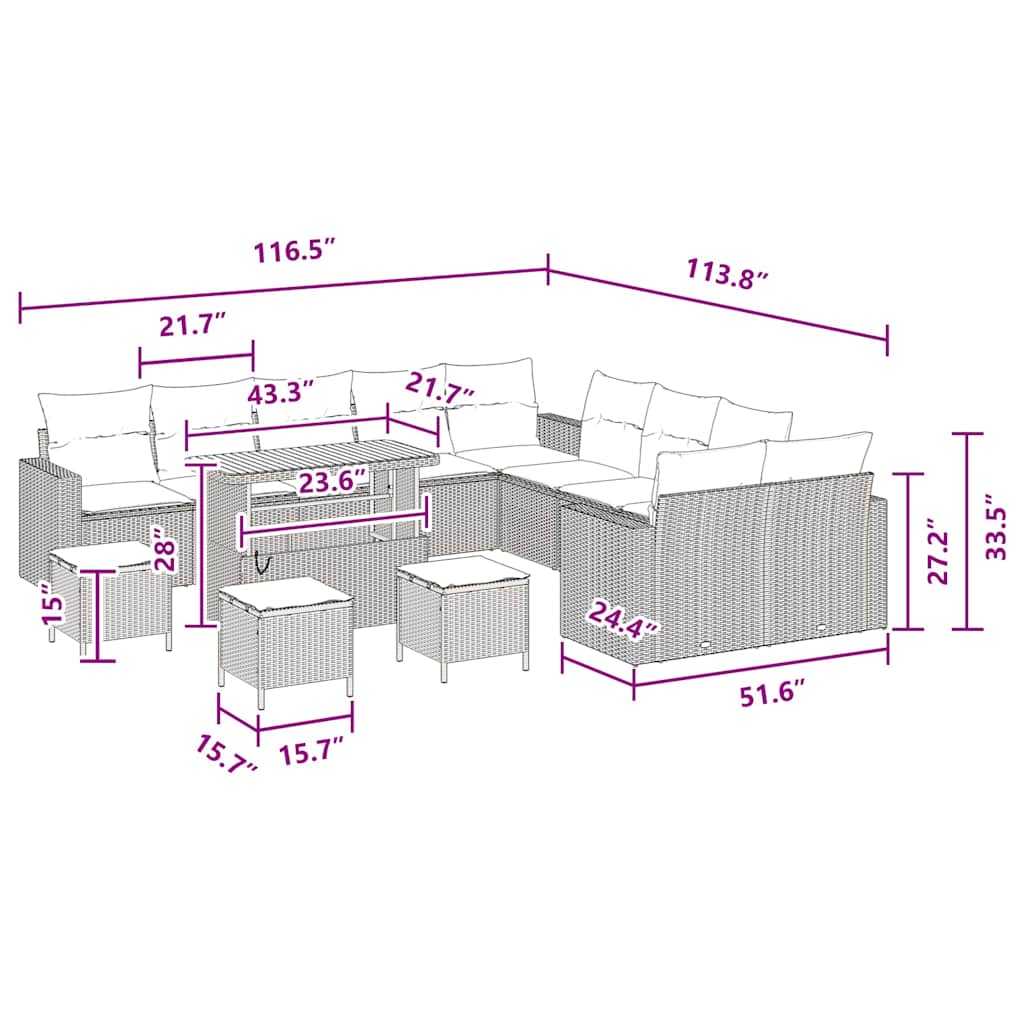 Conjunto de Sofá de Jardim com almofada 14 pcs Preto