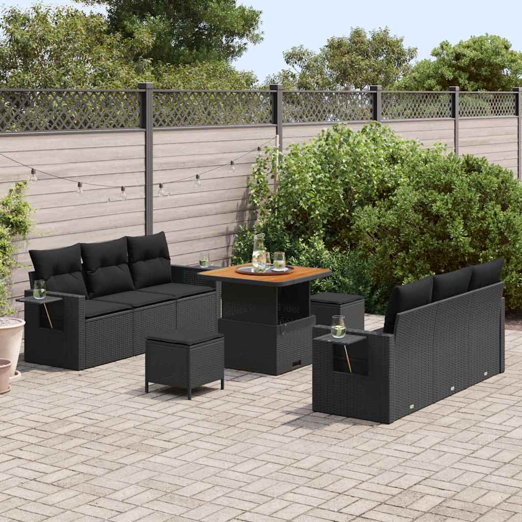 Conjunto de Sofá de Jardim com almofada Manual 9 pcs Preto