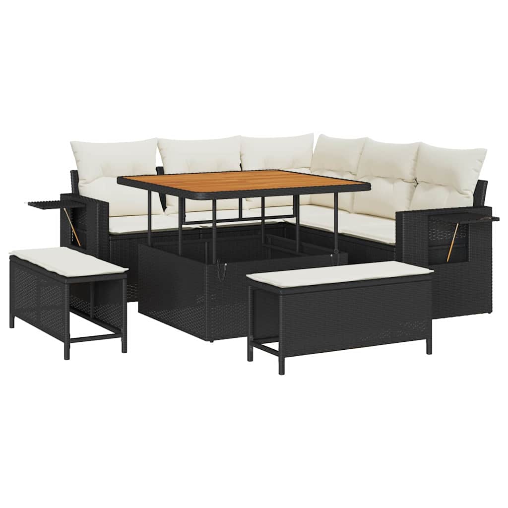 Conjunto de Sofá de Jardim com almofada 8 pcs Preto e creme