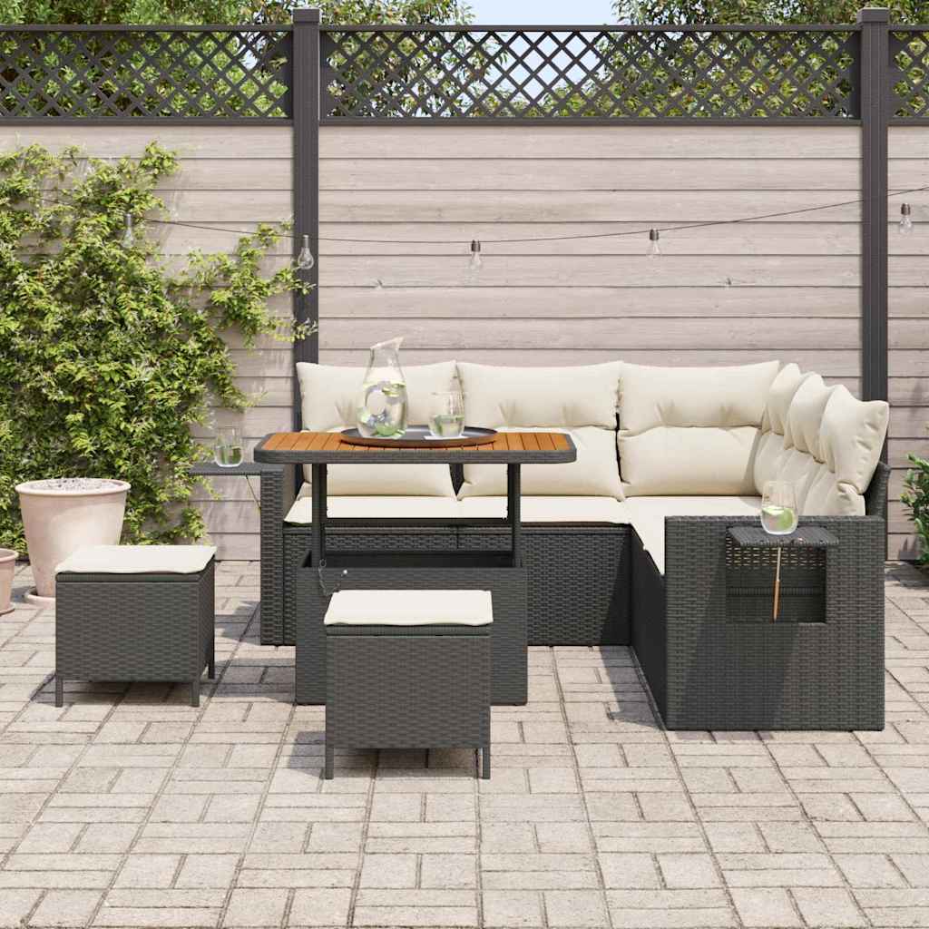 Conjunto de Sofá de Jardim com almofada 8 pcs Preto e creme
