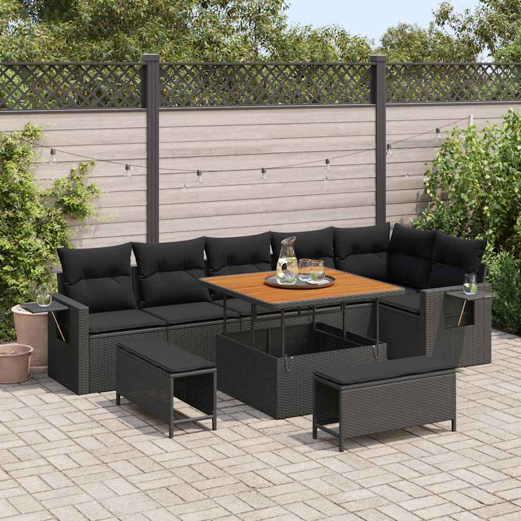 Conjunto de Sofá de Jardim 9 pcs Preto Rattan Sintético
