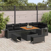 Conjunto de Sofá de Jardim 9 pcs Preto Rattan Sintético