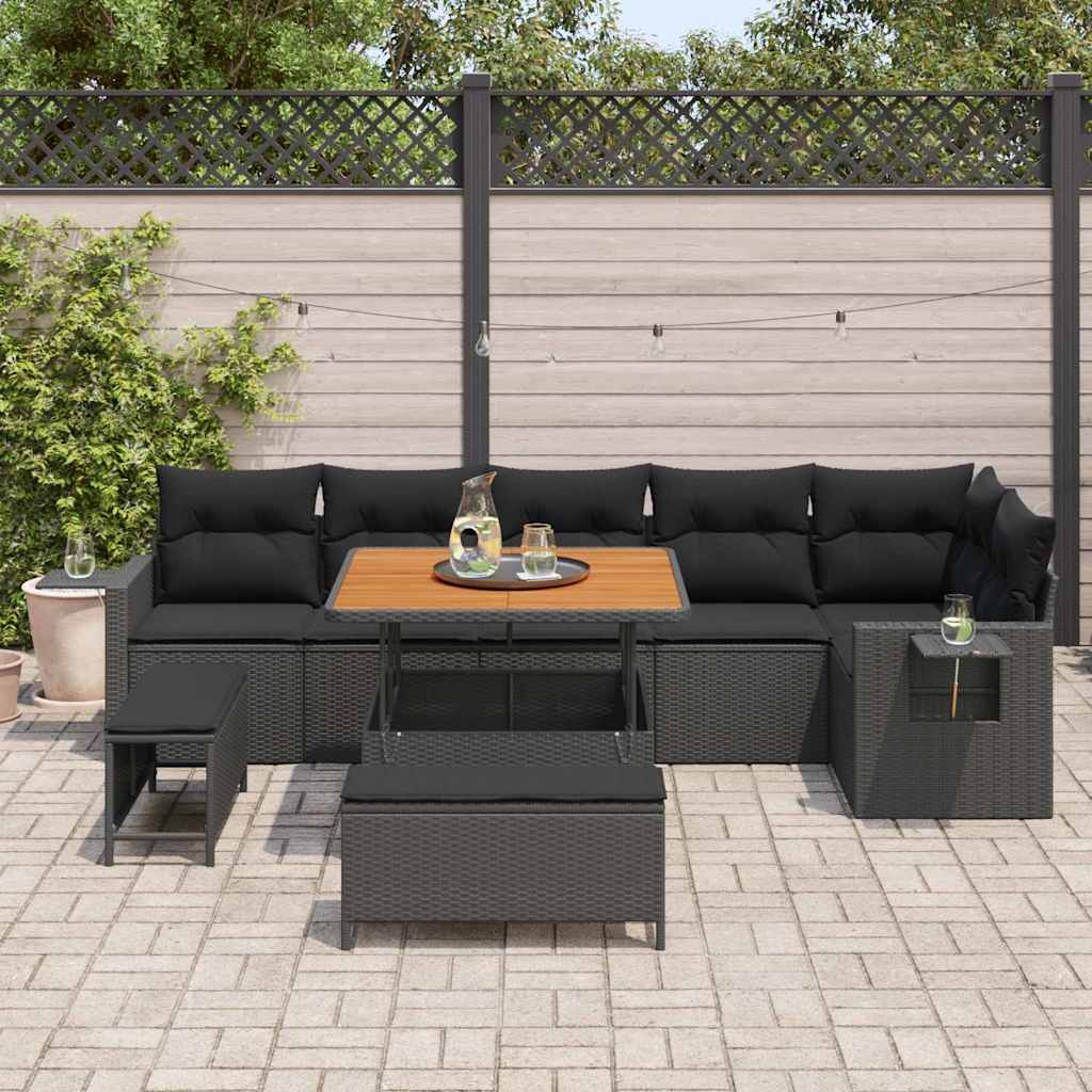 Conjunto de Sofá de Jardim 9 pcs Preto Rattan Sintético
